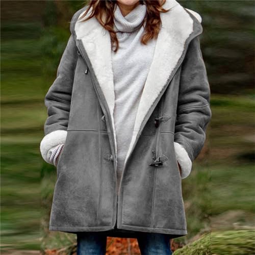 Prime of Day Deals Today 2024 October Todays Daily Deals,Winter Coats for Women 2024 Trendy Plus Size Warm Sherpa Fleece Lined Jackets Suede Hooded Parka Peacoat Outerwear,Gray,3X-Large