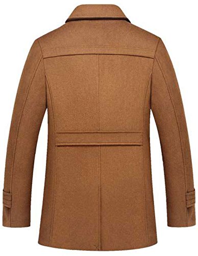 chouyatou Men's Gentle Layered Collar Single Breasted Quilted Lined Wool Blend Pea Coats (Medium, Brown)