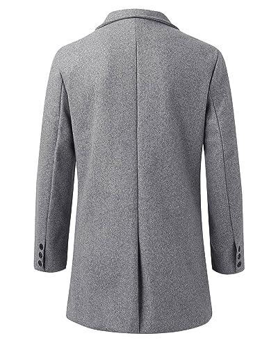 Beotyshow Mens Single Breasted Trench Coat Winter Pea Coat Notch Lapel Long Casual Overcoat