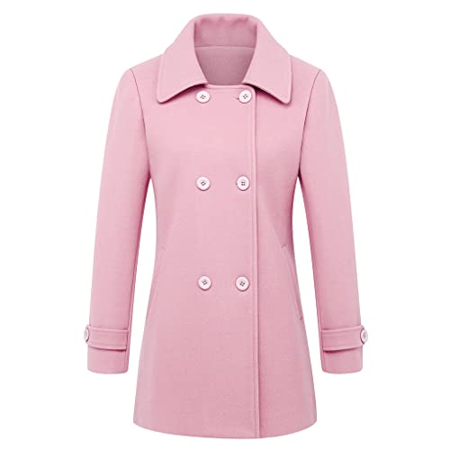 IDEALSANXUN Pea Coats for Women Trendy Fall Fashion 2023 Winter Coat Double Breasted Wool Coat Peacoat, Pink, L