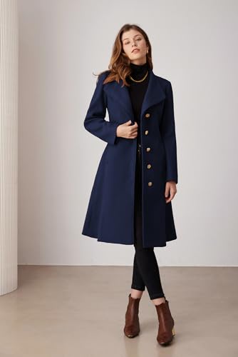 GRACE KARIN Long Jacket for Women Belted Midi Trench Peacoat 2024 Fall Shacket Nptch Lapel Blazer Womens Outfits Navy Blue L