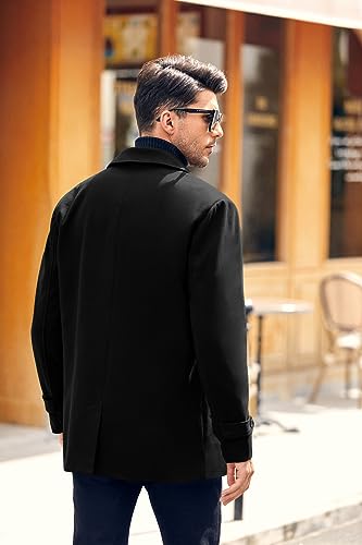 PASLTER Mens Classic Business Pea Coat Winter Warm Double Breasted Heavyweight Trench Coats