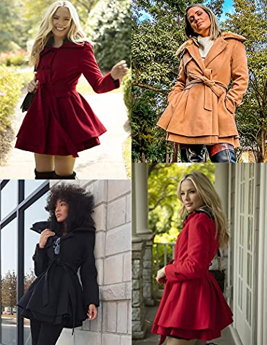 Zeagoo Women Pea Coats Swing Wool Trench Coat Dressy Jackets Winter Long Overcoat With Belt