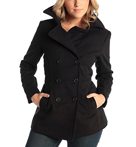 Alpine Swiss Emma Womens Peacoat Double Breasted Overcoat 3/4 Length Wool Blazer Black 2XL