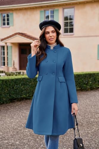 GRACE KARIN Peacoat Womens Coat Winter Warm Thick Long Winter Coats for Women Outwear Pea Coat Jacket Blue Grey XL