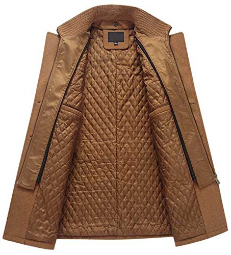 chouyatou Men's Gentle Layered Collar Single Breasted Quilted Lined Wool Blend Pea Coats (Medium, Brown)