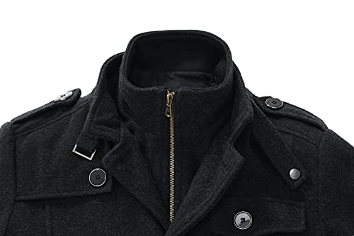 wantdo Men's Peacoat Business Casual Wool Jacket Overcoat Black L