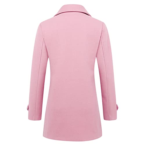 IDEALSANXUN Pea Coats for Women Trendy Fall Fashion 2023 Winter Coat Double Breasted Wool Coat Peacoat, Pink, L