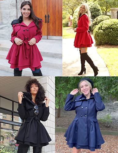Zeagoo Women Pea Coats Swing Wool Trench Coat Dressy Jackets Winter Long Overcoat With Belt