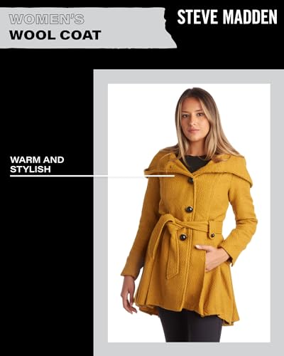 Steve Madden Women's Wool Coat's OLA501H, Mustard, Large