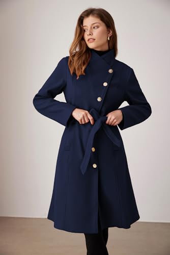 GRACE KARIN Long Jacket for Women Belted Midi Trench Peacoat 2024 Fall Shacket Nptch Lapel Blazer Womens Outfits Navy Blue L