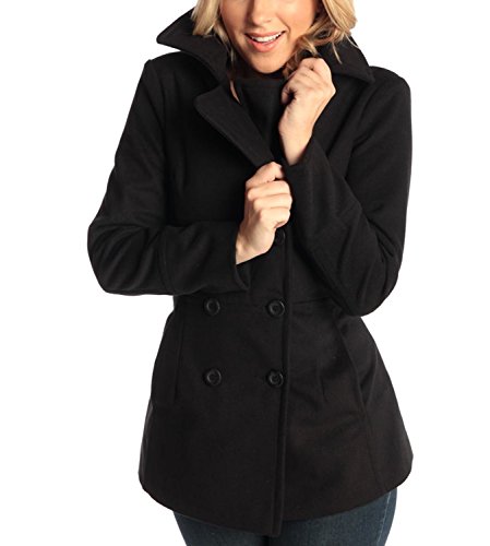 Alpine Swiss Emma Womens Peacoat Double Breasted Overcoat 3/4 Length Wool Blazer Black 2XL