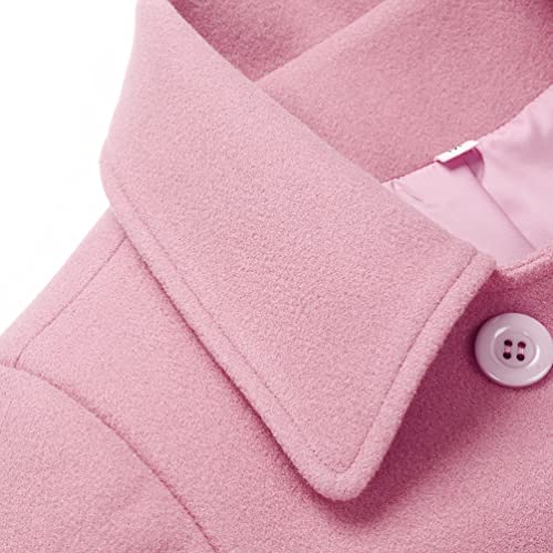 IDEALSANXUN Pea Coats for Women Trendy Fall Fashion 2023 Winter Coat Double Breasted Wool Coat Peacoat, Pink, L