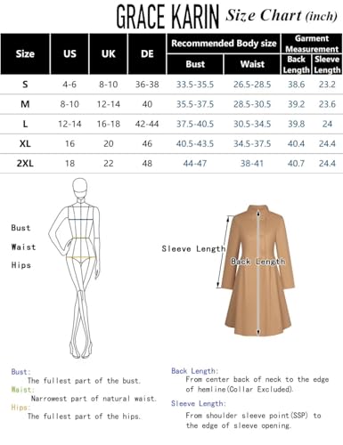 GRACE KARIN Peacoat Womens Coat Winter Warm Thick Long Winter Coats for Women Outwear Pea Coat Jacket Blue Grey XL