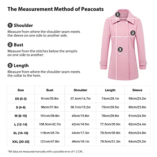 IDEALSANXUN Pea Coats for Women Trendy Fall Fashion 2023 Winter Coat Double Breasted Wool Coat Peacoat, Pink, L