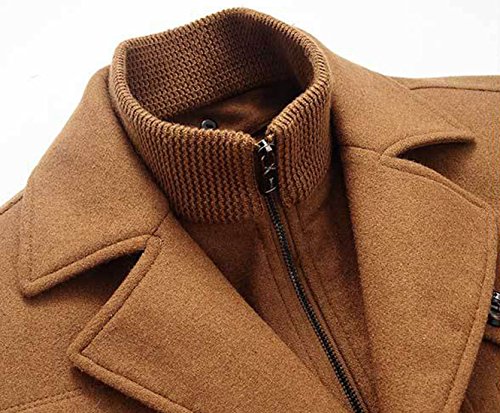 chouyatou Men's Gentle Layered Collar Single Breasted Quilted Lined Wool Blend Pea Coats (Medium, Brown)