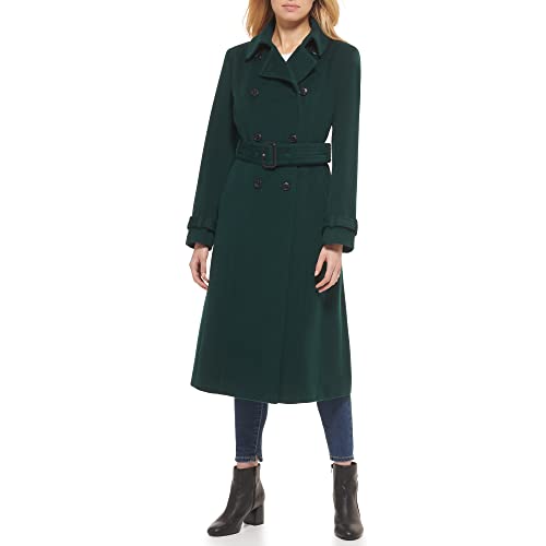 Cole Haan Women's Flared Trench Slick Wool Coat, Forest, 6
