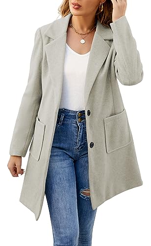 ECOWISH Women Coat Trench Jacket - Winter Long Sleeve Peacoat Fall Mid-Length Lapel Cardigan Overcoat with Pockets Beige Medium
