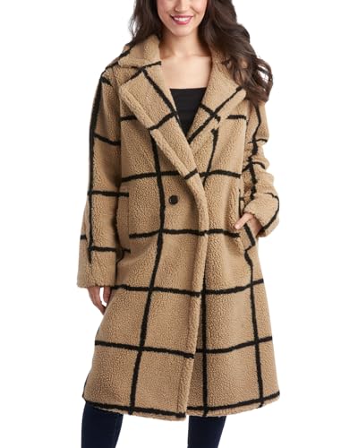 Jessica Simpson Women's Winter Coat - Full Length Double Breasted Sherpa Fleece Peacoat - Plush Teddy Coat for Women (S-XL), Size Large, Camel