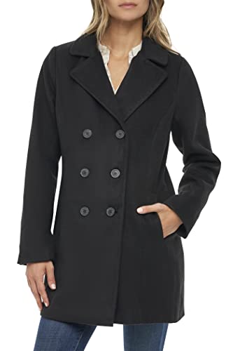 Sebby S.E.B Women's Peacoat, Double Breasted Pea Coat in Black, Camel, Check, and Plaid. The Perfect Notched Collar Winter Wool Coat for women outerwear jacket.