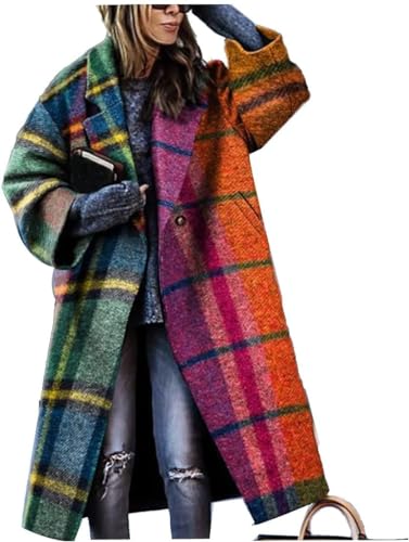 XSTH 2023 Womens Notch Lapel long Faux Wool Coat Single breasted Elegant Fall Winter Maxi Peacoat fashion jacket overcoat Strips Large