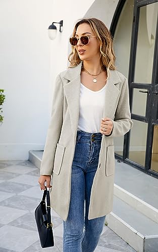 ECOWISH Women Coat Trench Jacket - Winter Long Sleeve Peacoat Fall Mid-Length Lapel Cardigan Overcoat with Pockets Beige Medium
