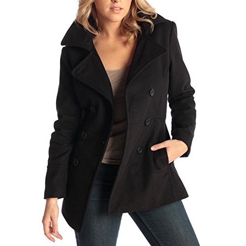 Alpine Swiss Emma Womens Peacoat Double Breasted Overcoat 3/4 Length Wool Blazer Black 2XL