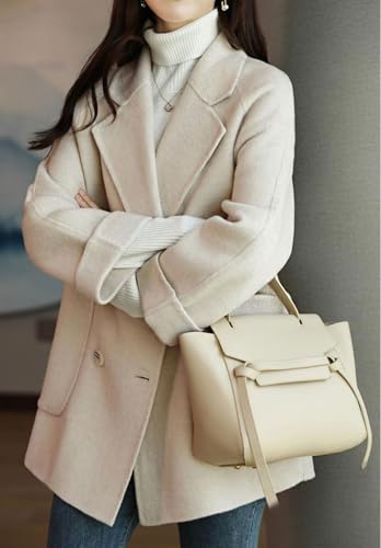 CHARTOU Women Wool Coat Peacoat Jacket Thick Loose Double Breasted Pea Coat Woolen Winter Overcoat (Large,Beige)