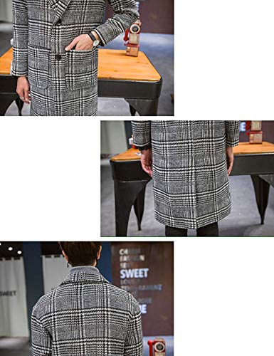 UANEO Mens Trench Coat Single Breasted Plaid Mid Long Peacoat Pea Coats (Gray, L)