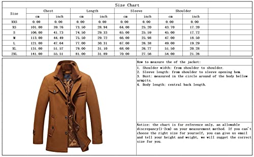 chouyatou Men's Gentle Layered Collar Single Breasted Quilted Lined Wool Blend Pea Coats (Medium, Brown)