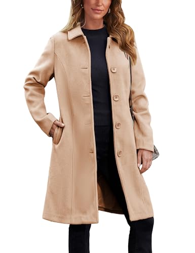 Springrain Womens Pea Coat Elegant Overcoat Single Breasted Winter Coat Dress Coat with Pockets(Camel-M)