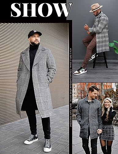 COOFANDY Mens Black Plaid Overcoat Peacoat Mens Wool Coats Winter Casual Trench Coat Slim Fit Men's Fall Coat Black Plaid L