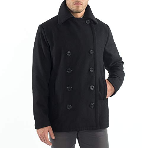 Alpine Swiss Mason Mens Wool Blend Classic Pea Coat Black Large