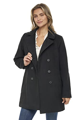 Sebby S.E.B Women's Peacoat, Double Breasted Pea Coat in Black, Camel, Check, and Plaid. The Perfect Notched Collar Winter Wool Coat for women outerwear jacket.