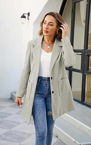 ECOWISH Women Coat Trench Jacket - Winter Long Sleeve Peacoat Fall Mid-Length Lapel Cardigan Overcoat with Pockets Beige Medium
