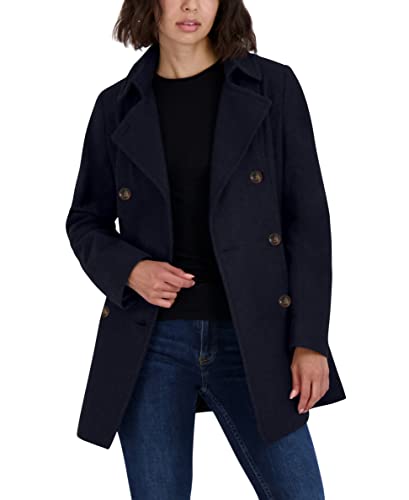 Nautica Women's Double Breasted Peacoat with Removable Hood, Navy Seas, Large