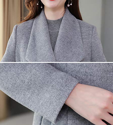 chouyatou Women's Chic Shawl Collar Work Double Breasted Maxi Long Wool Pea Coat (X-Large, Grey)