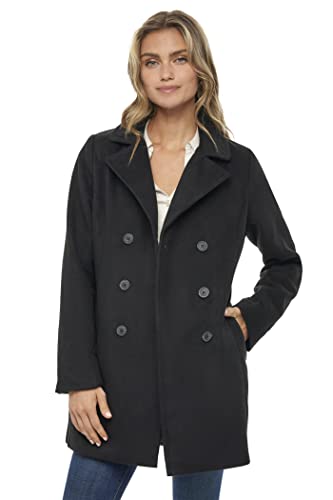 Sebby S.E.B Women's Peacoat, Double Breasted Pea Coat in Black, Camel, Check, and Plaid. The Perfect Notched Collar Winter Wool Coat for women outerwear jacket.