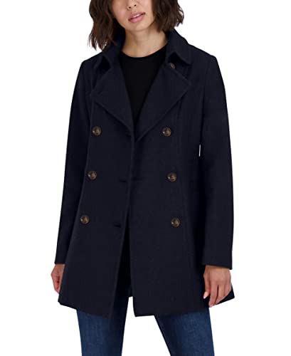 Nautica Women's Double Breasted Peacoat with Removable Hood, Navy Seas, Large