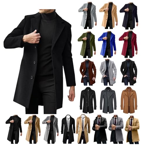 QWENTMTNTY Peacoat Mens Coat Warm Thermal Coats Men Aviator Jacket Men Wool Pea Coats for Men Mens Trench Coat Slim Fit Double Breasted