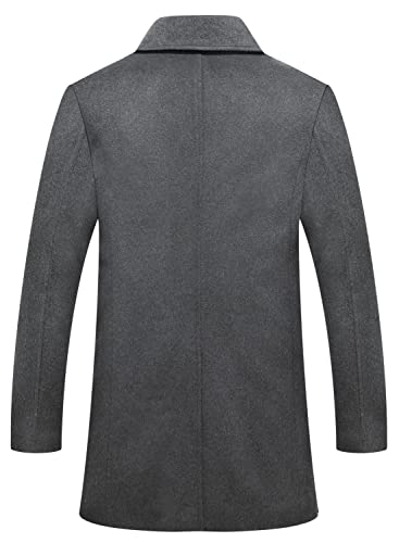 chouyatou Men's Classic Double Breasted Wool Blend Pea Coat Mid Long Trench Coat (Medium, Dark Grey)