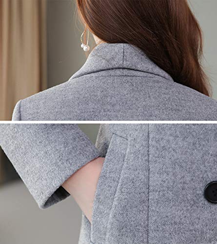 chouyatou Women's Chic Shawl Collar Work Double Breasted Maxi Long Wool Pea Coat (X-Large, Grey)