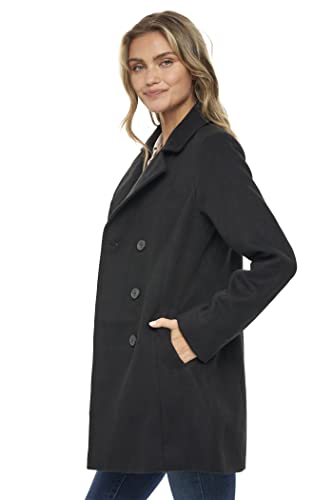 Sebby S.E.B Women's Peacoat, Double Breasted Pea Coat in Black, Camel, Check, and Plaid. The Perfect Notched Collar Winter Wool Coat for women outerwear jacket.