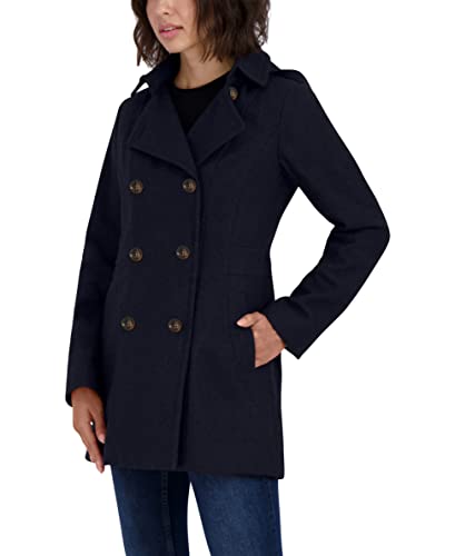 Nautica Women's Double Breasted Peacoat with Removable Hood, Navy Seas, Large