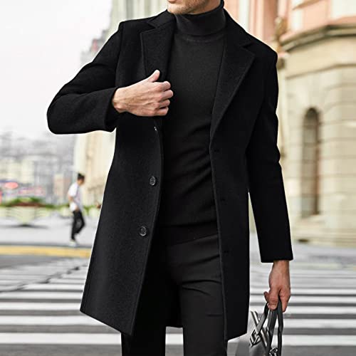 QWENTMTNTY Peacoat Mens Coat Warm Thermal Coats Men Aviator Jacket Men Wool Pea Coats for Men Mens Trench Coat Slim Fit Double Breasted