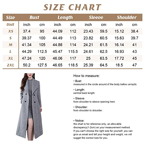 chouyatou Women's Chic Shawl Collar Work Double Breasted Maxi Long Wool Pea Coat (X-Large, Grey)