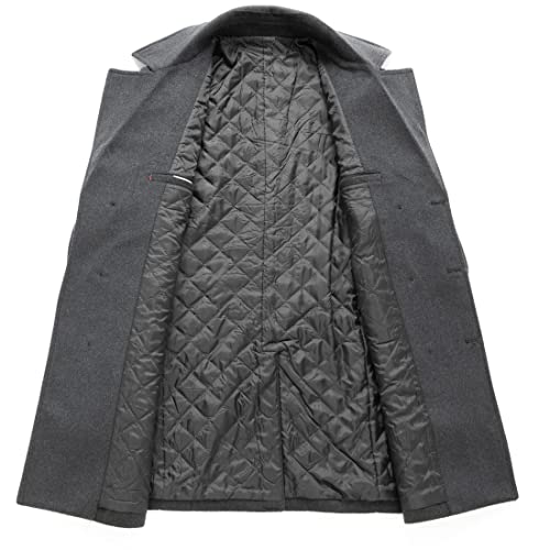 chouyatou Men's Classic Double Breasted Wool Blend Pea Coat Mid Long Trench Coat (Medium, Dark Grey)