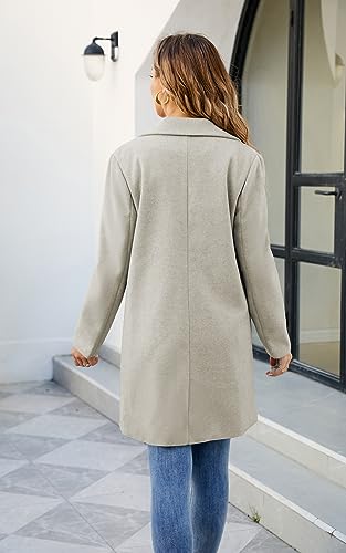 ECOWISH Women Coat Trench Jacket - Winter Long Sleeve Peacoat Fall Mid-Length Lapel Cardigan Overcoat with Pockets Beige Medium