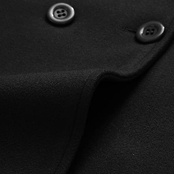 Tanming Women's Winter Double Breasted Coat Black Wool Peacoat Long Sleeve Trench Coat (Black-L)