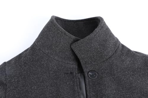 chouyatou Women's Winter Wool Blend Pea Coat Single Breasted Stand Collar Casual Trench Coat Overcoat (Large, Black)